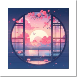 Japanese Sunset Window Posters and Art